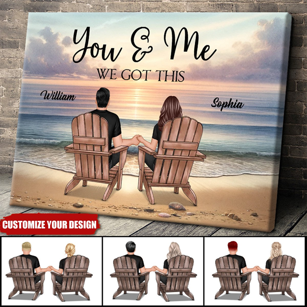 Beach View Couple Sitting Beach Gift For Couple Personalized Custom Framed Canvas Wall Art