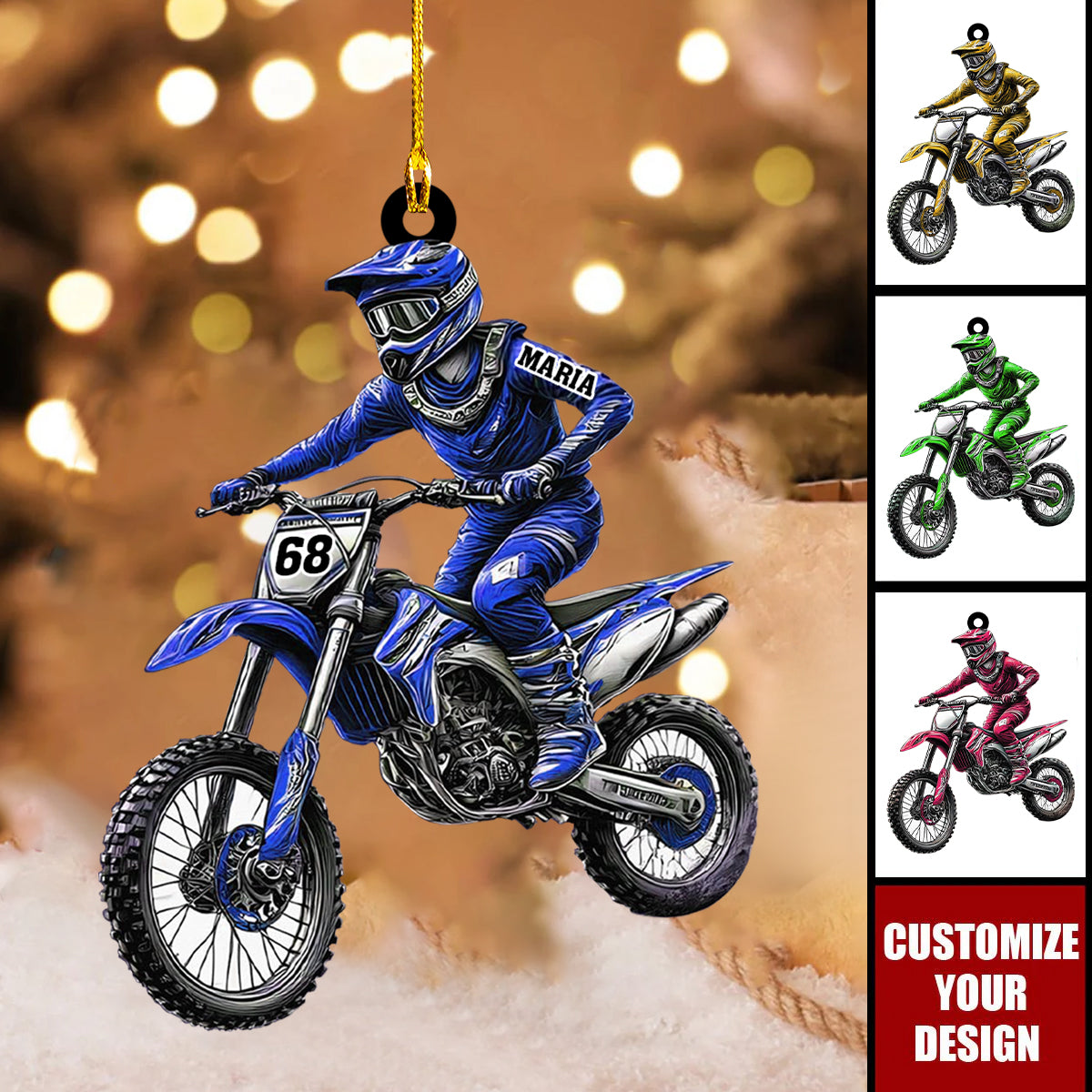 Personalized Woman Motorcyclist Dirt Bike Ornament - Gift for Biker Racer