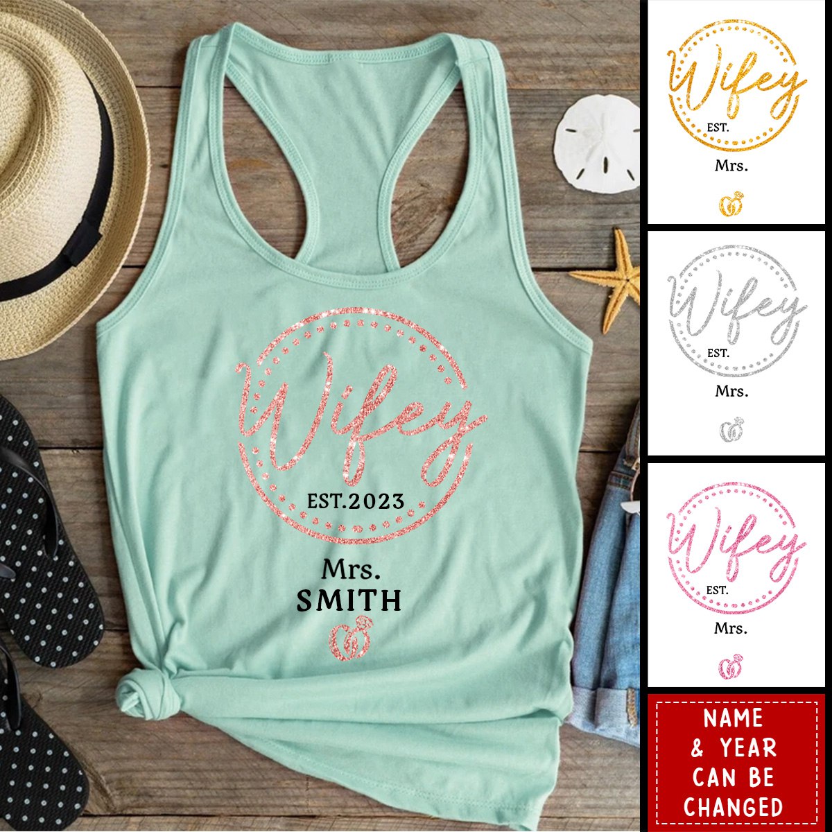 Gift For Wife,Personalized Wifey Est Racer Back Tank Top