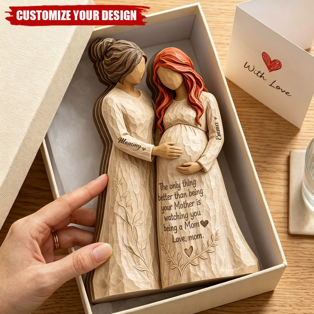 Personalized Pregnant Mom Figurine, Mother Daughter Sculpture