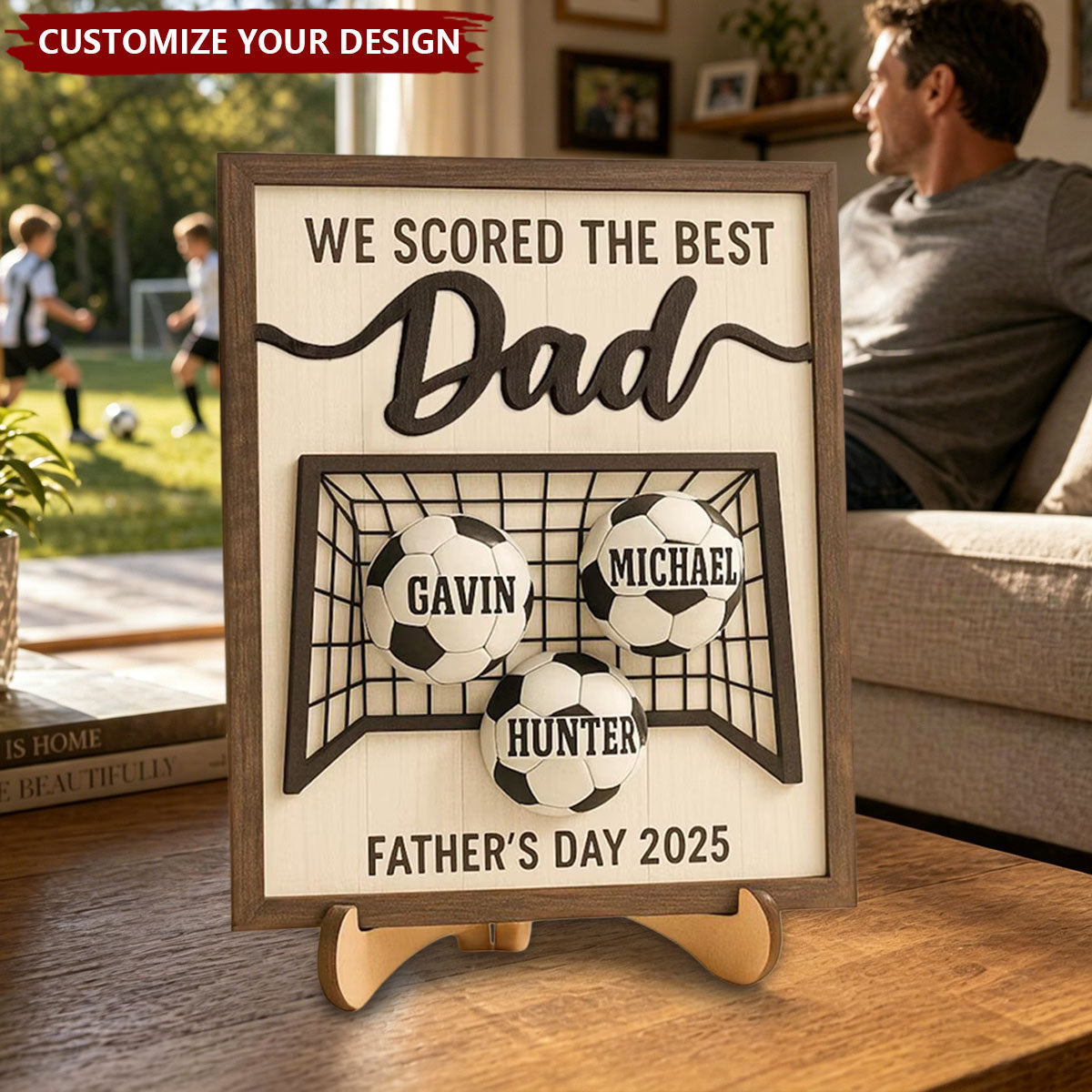 Father's Day Gift 2026, Personalized We Score The Best Dad 2-Layer Wooden Plaque