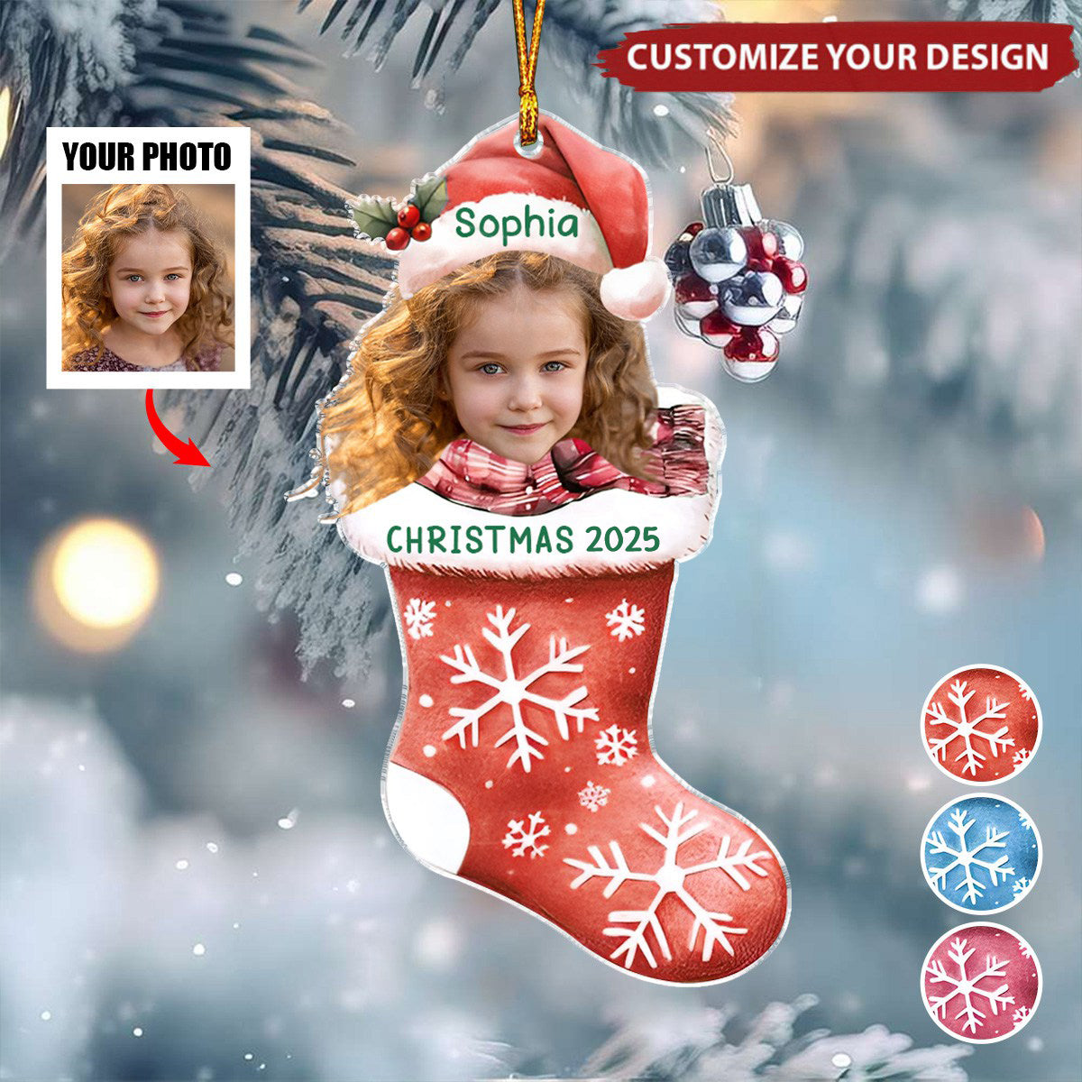 Custom Photo Kids Christmas 2025, Christmas Holiday Ornament Gift