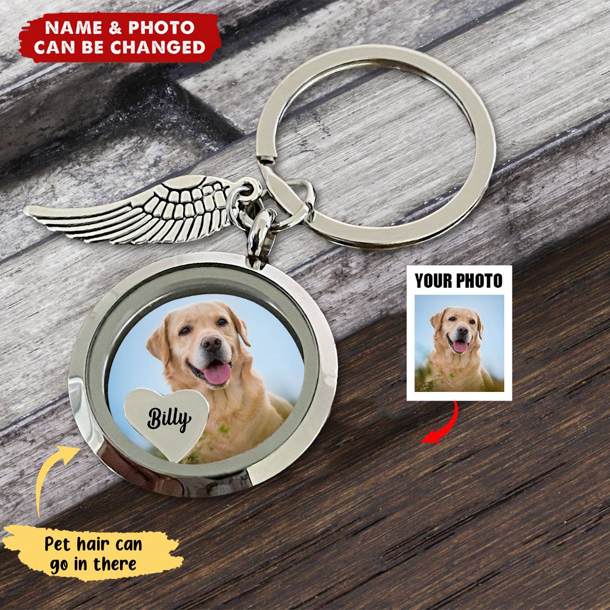 Personalized Pet Fur Memorial Keychain With Photo
