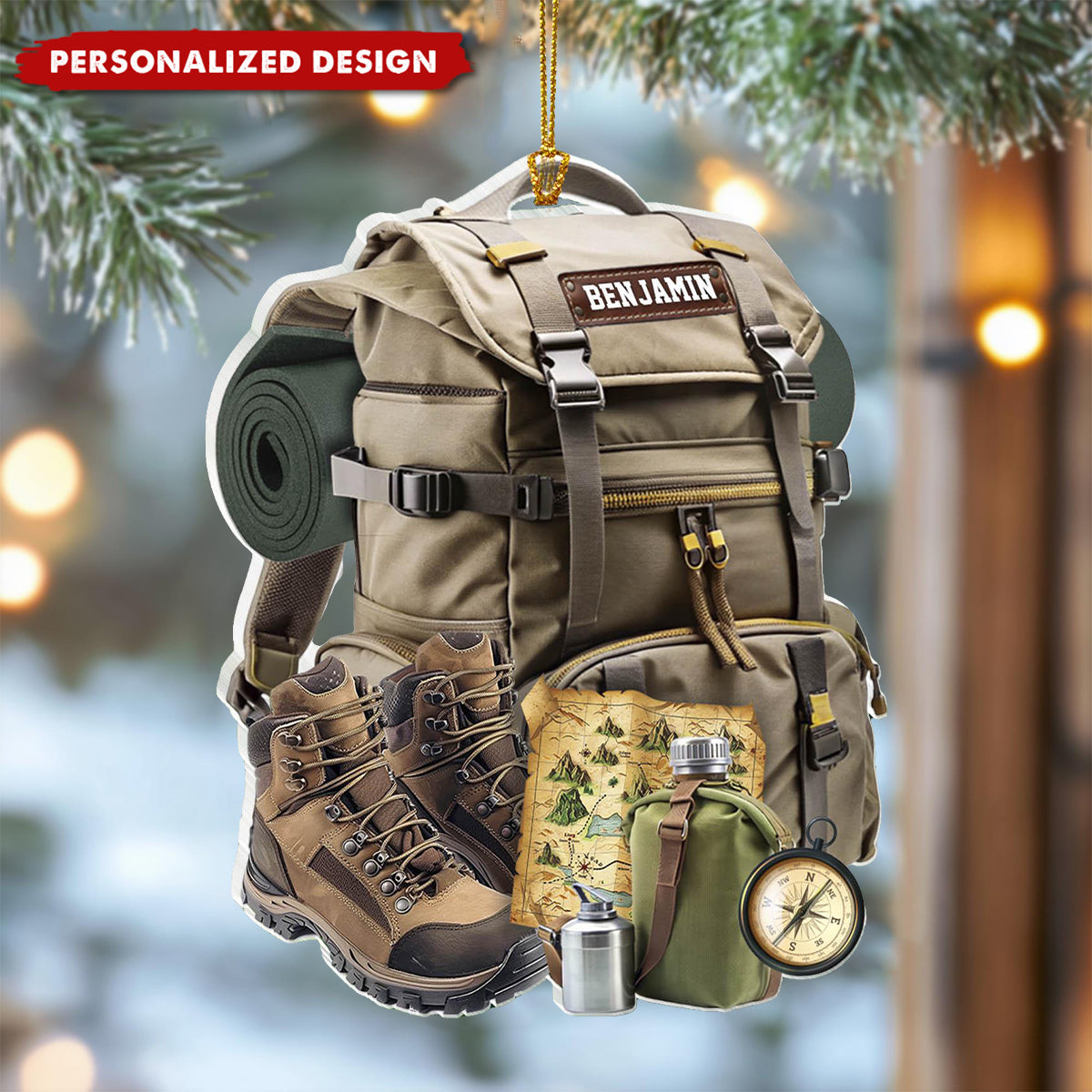 Personalized Hiking Bag Christmas Ornament, Camping Lover Gift