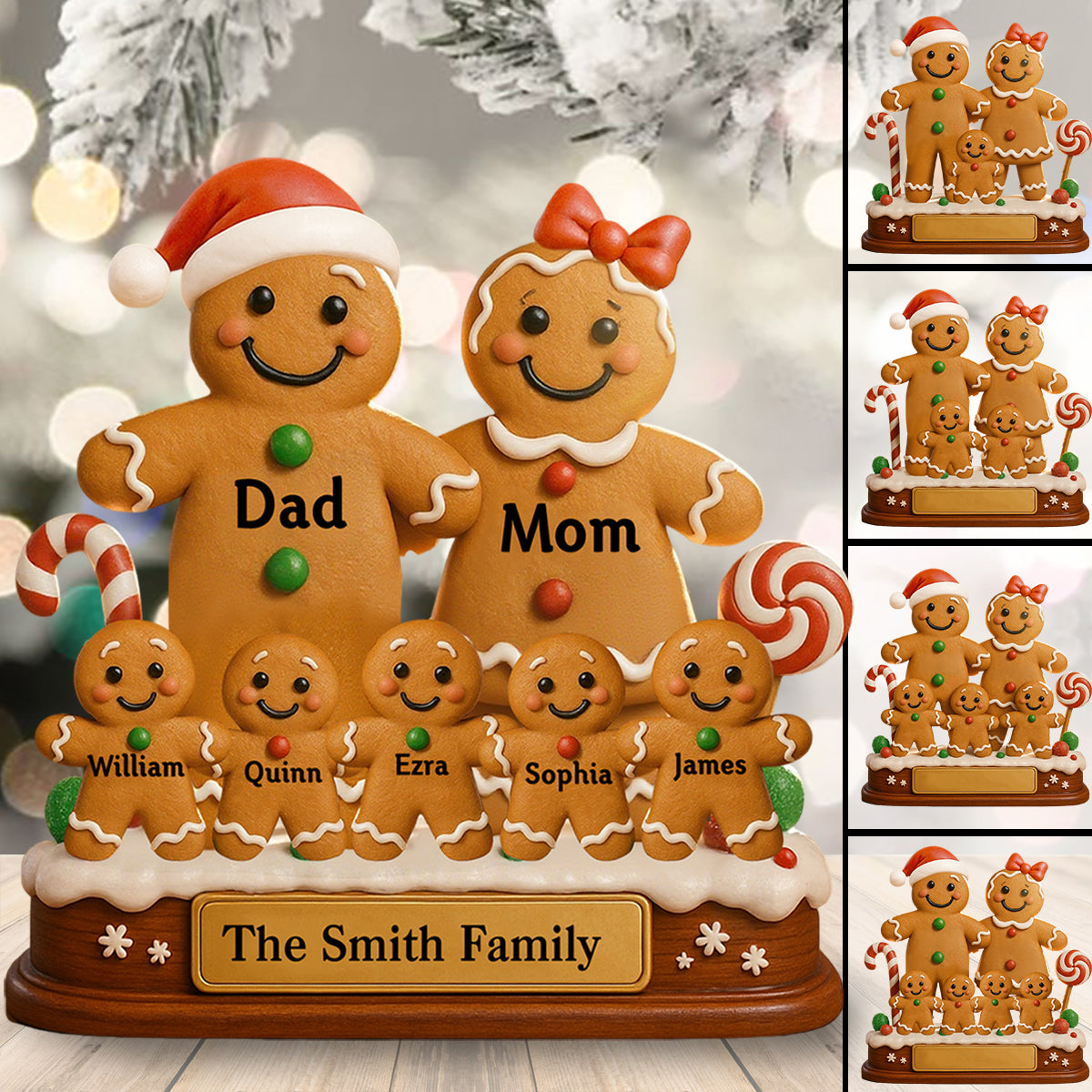 Personalized Name Gingerbread Family Christmas Plaque
