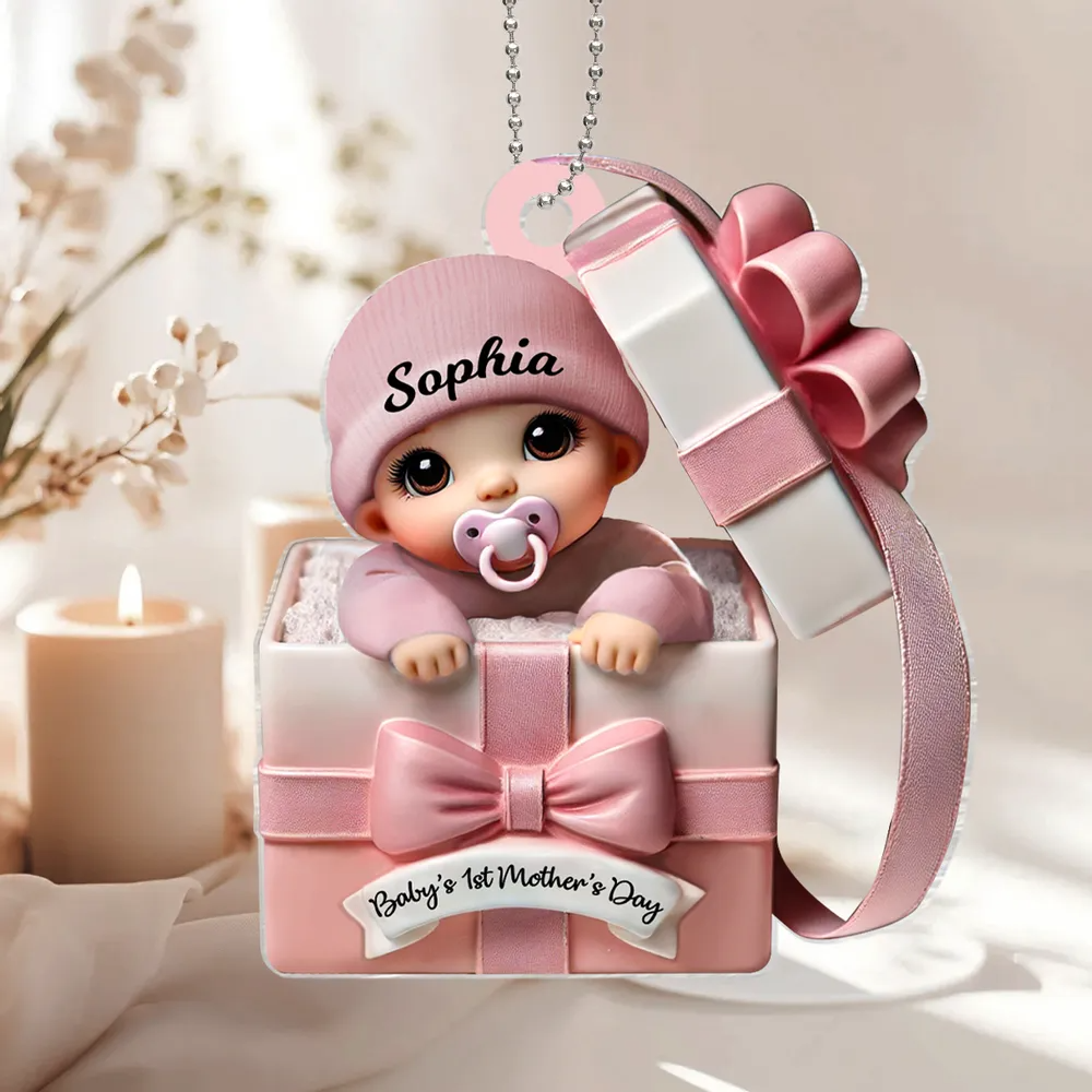 Baby Inside Gift Box 3D Effect Personalized Acrylic Ornament- Celebrate Baby's First Mother's Day