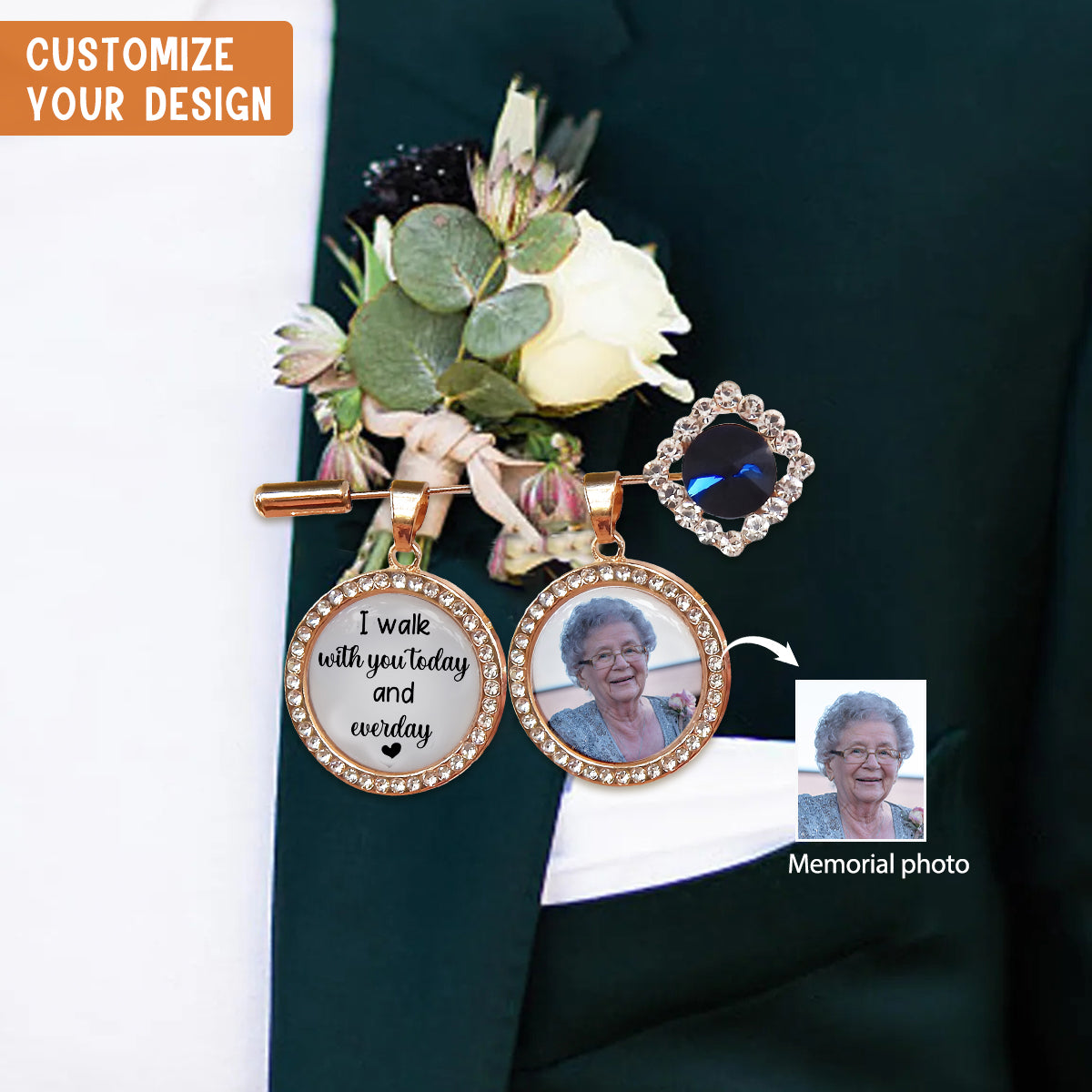 Walking With You - Personalized Wedding Bouquet Photo Charm