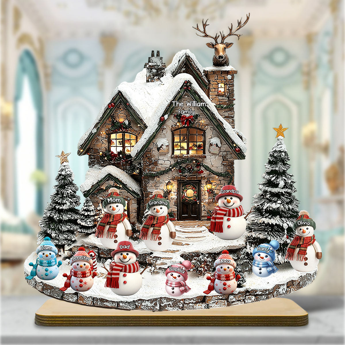 Christmas Snowman Family - Personalized Family 1 Layered Big Freestanding