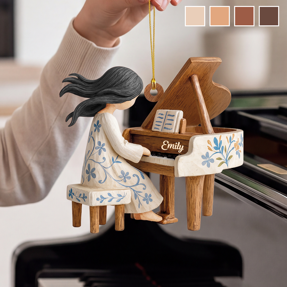 Personalized Piano Lovers 2D Flat Christmas Ornament
