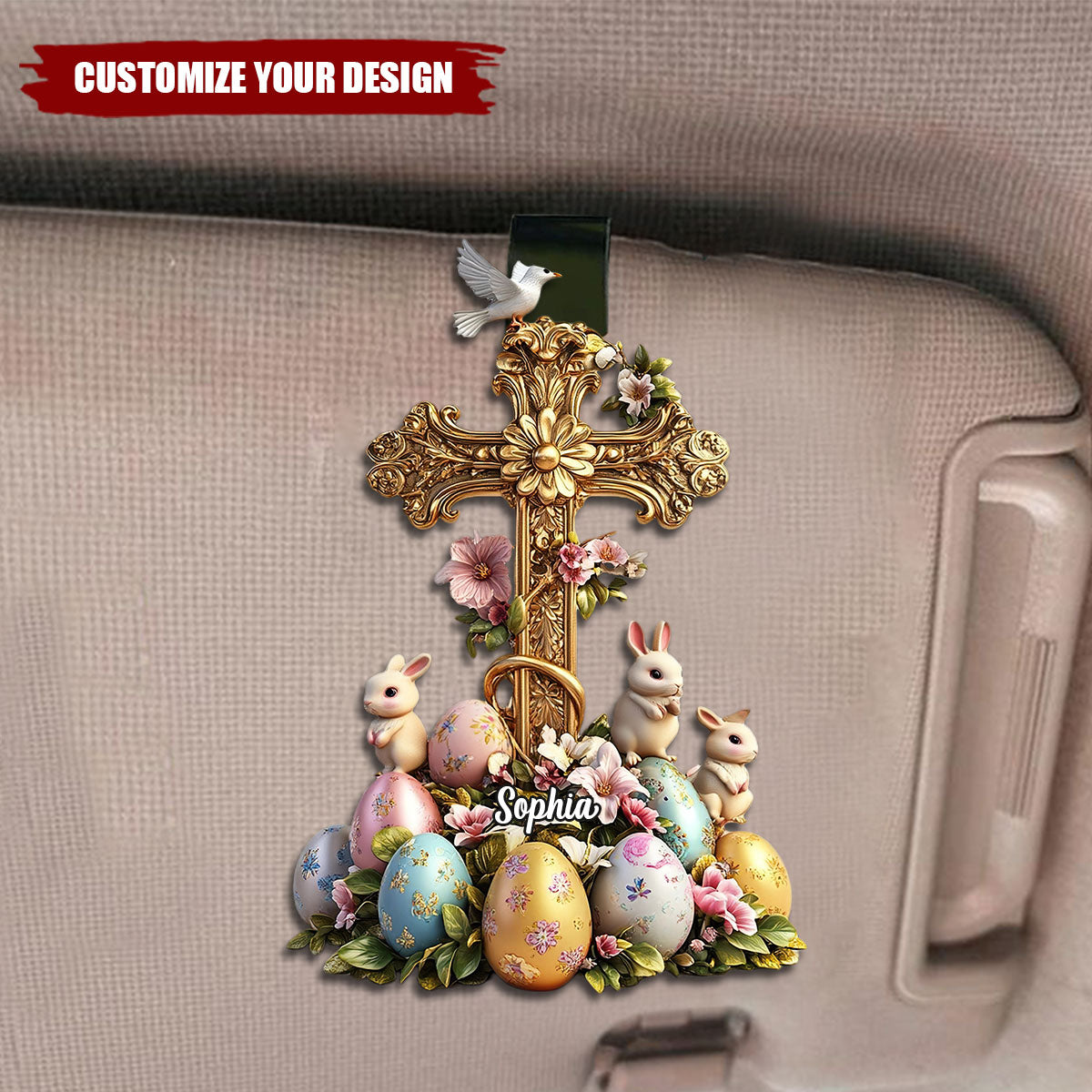 Lovely Rabbits - Personalized Christian Shaped Car Visor Clip