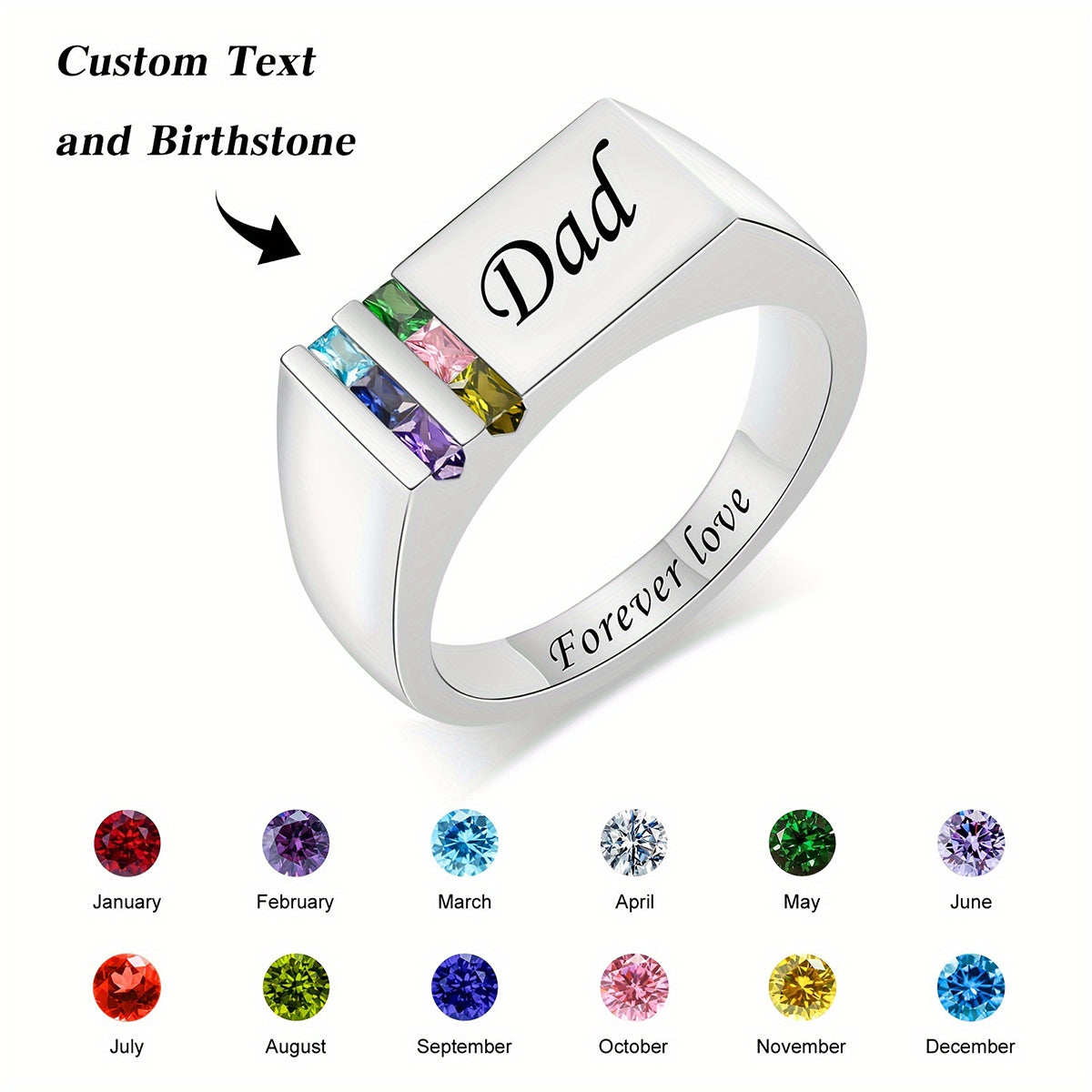 Personalized Birthstone Men Ring With Name,  Father's Day Gift For Dad Grandpa