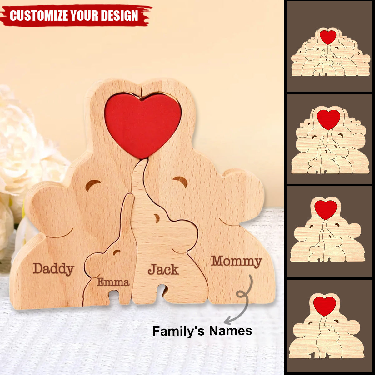 Personalized Wooden Elephant Family Puzzle, Mother's Day Gift