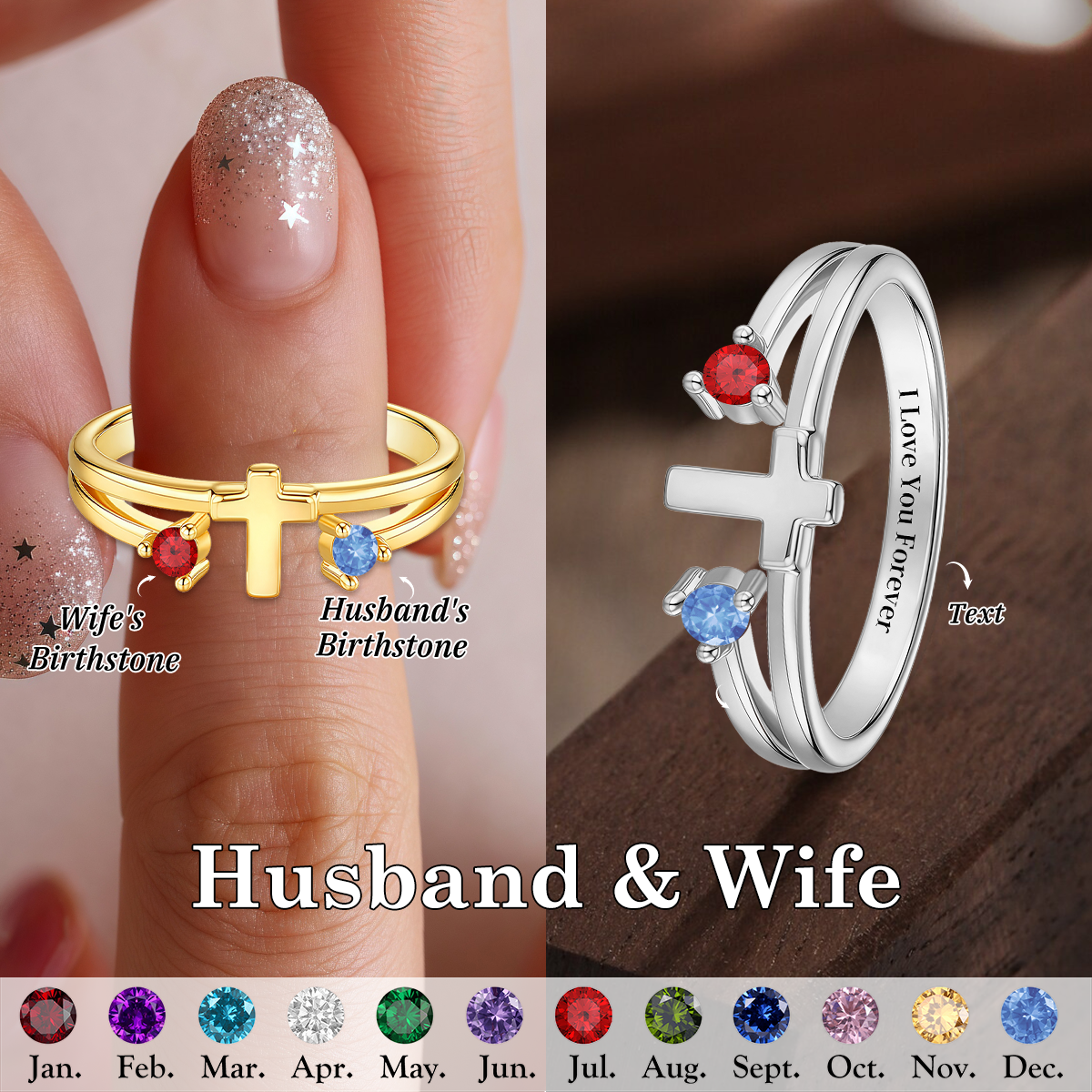 I Love You Forever,Personalized Birthstone Cross Ring