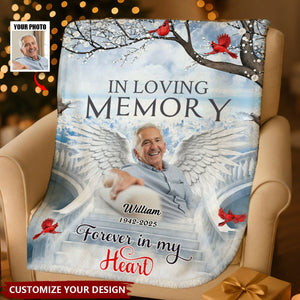 Memorial Upload Photo Wings In Loving Memory Personalized Blanket
