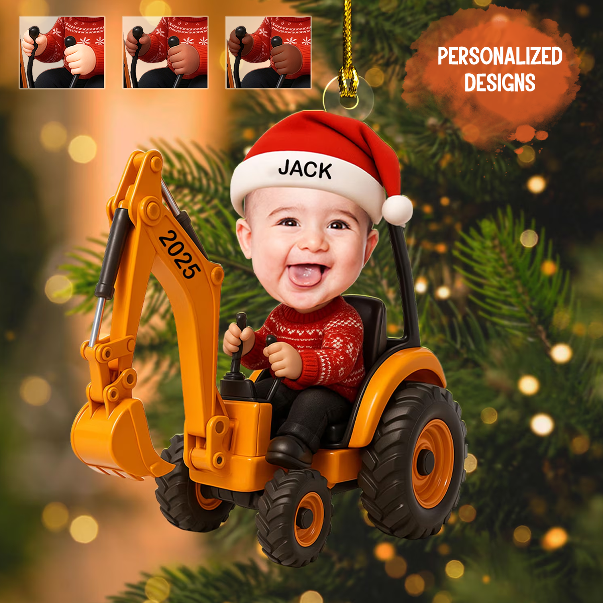 Personalized 3D Effect Little Boy With Construction Vehicle Ornament