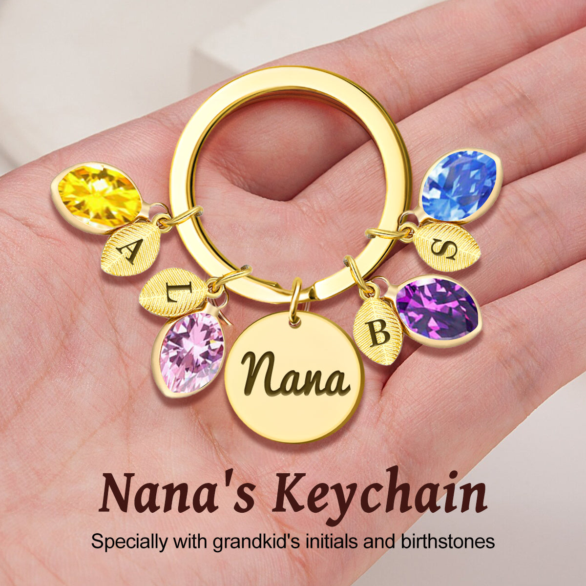 Personalized Birthstone Keychain With Initial, Mother's Day Gift