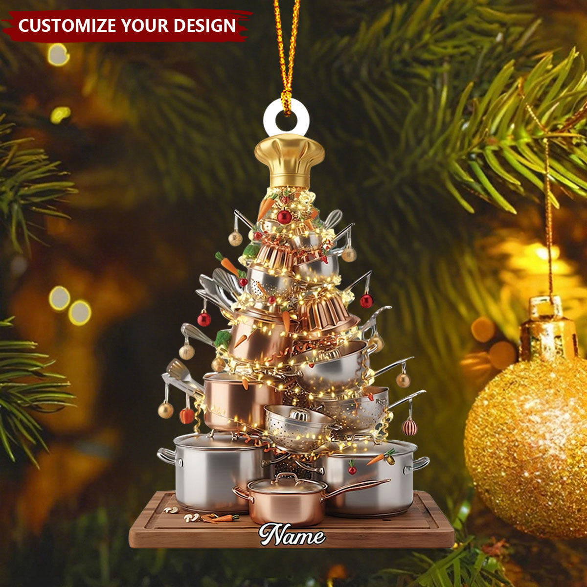 Personalized Chef Christmas Tree Acrylic Ornament - Custom Name Cooking Gift