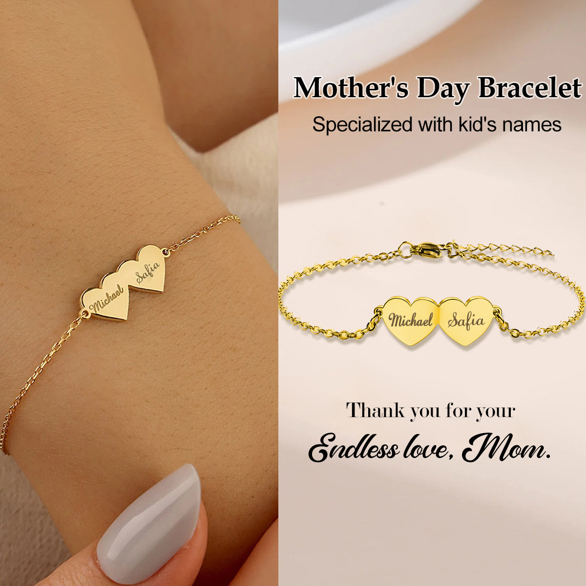 Specialized With Kid's Names-Personalized Mother's Day Heart Bracelet