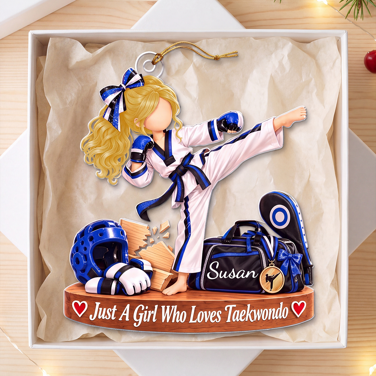 Personalized Taekwondo Girl Ornament, Custom Name Christmas Gift, Karate Daughter Keepsake