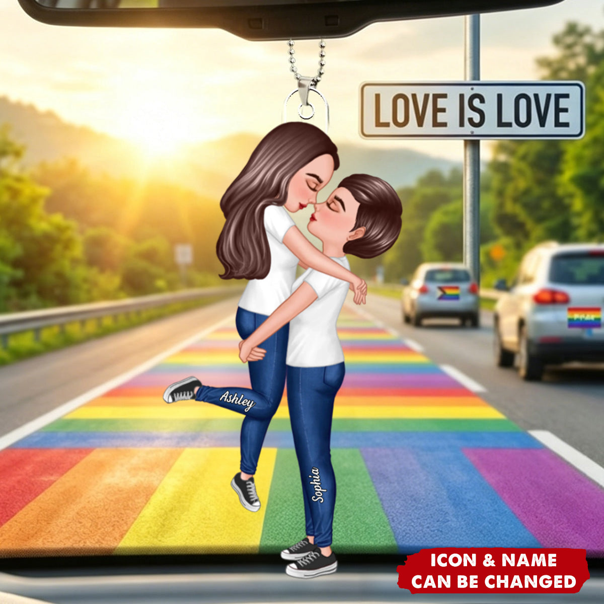 Custom LGBTQ Love Car Ornament – Personalized Romantic Gift For LGBTQ Partners