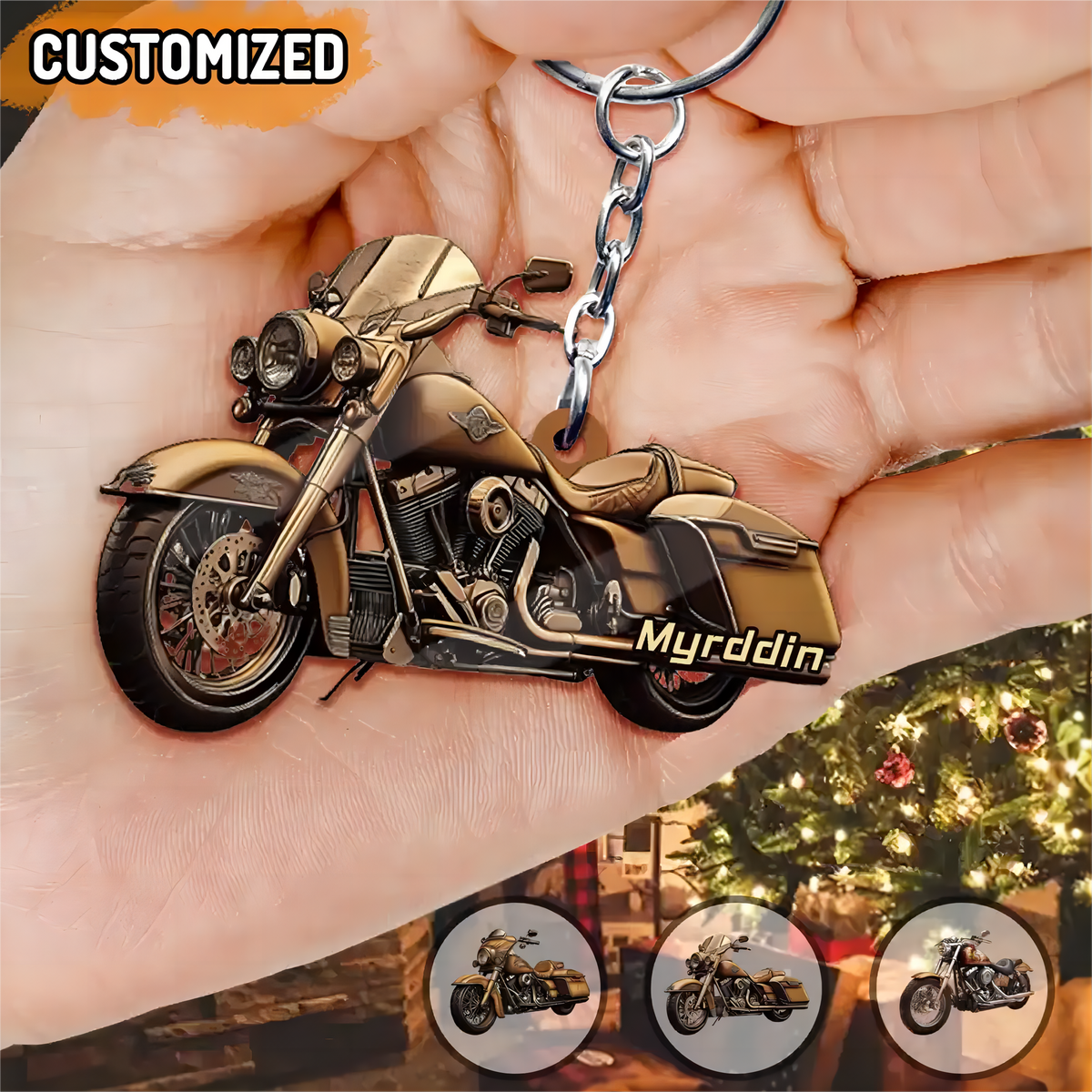 Old Motorcycle Personalized Name Shaped Acrylic Keychain-Gift Idea For Motor Lovers