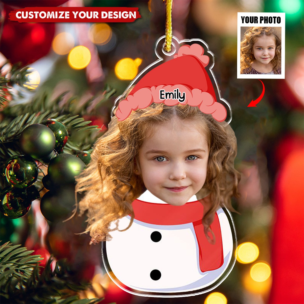 Custom Photo Kids Snowman - Personalized Cutout Acrylic Ornament