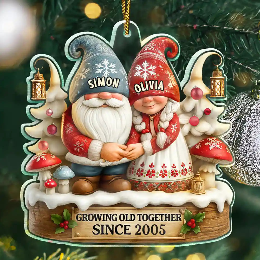 3D Effect Couple Growing Old Together - Personalized Custom Shaped Acrylic Ornament