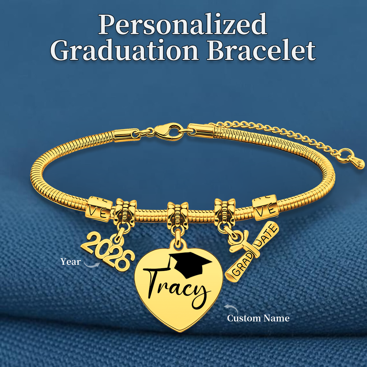 Personalized Custom Class of 2026 Graduation Bracelet