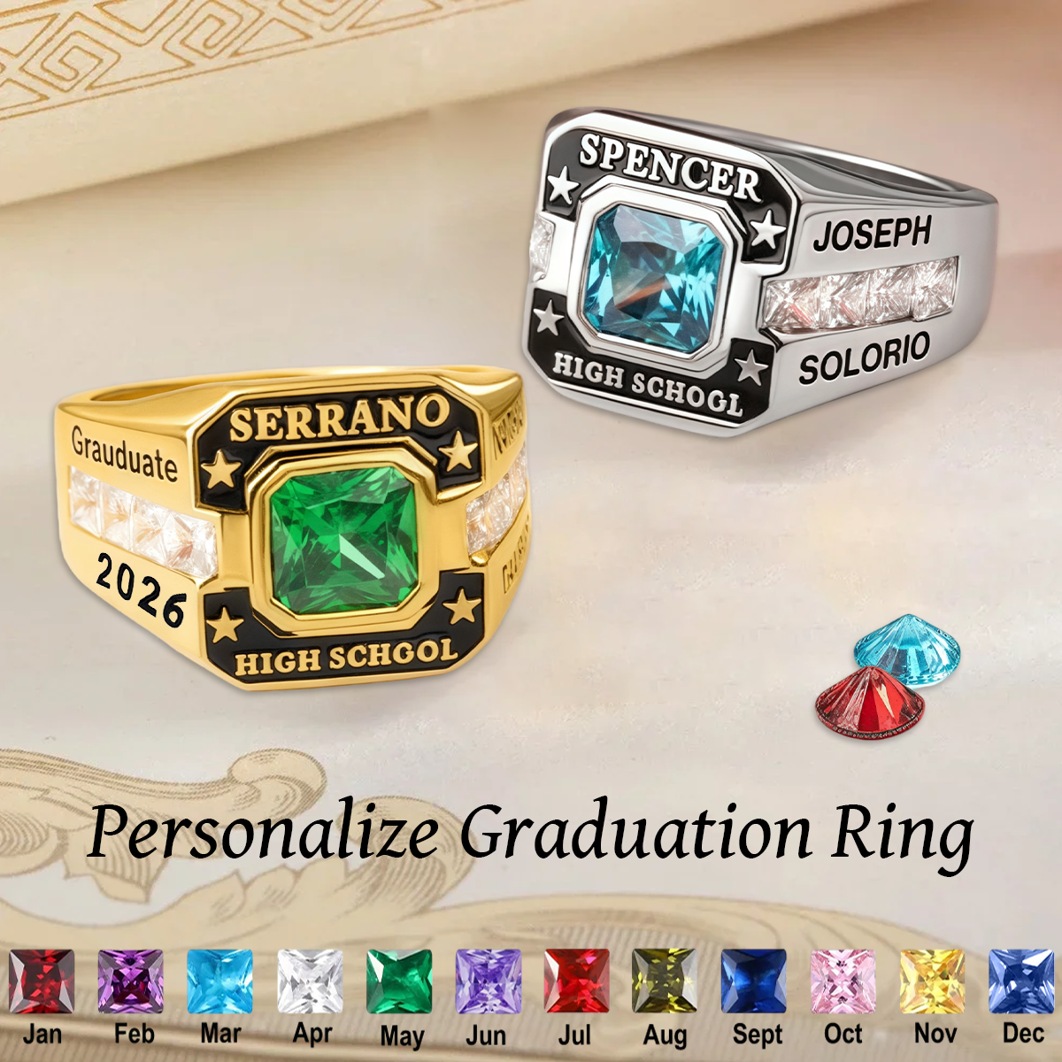 Personalized High School College Class Ring Gift for Graduates