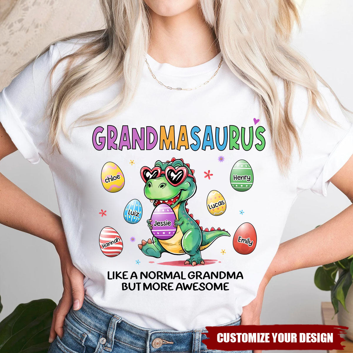 Personalized Grandmasaurus Easter Egg Spring Gift T-Shirt