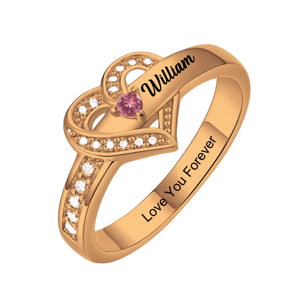 Personalized Name Heart Promise Birthstone Memorial Sterling Silver Ring