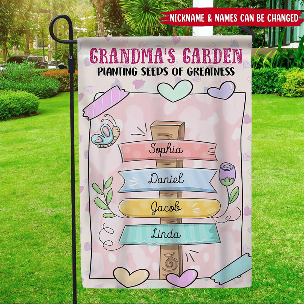 Cute Pastel Sign Kids Grandma Mom's Garden Planting Seeds Of Greatness Personalized House Garden Flag