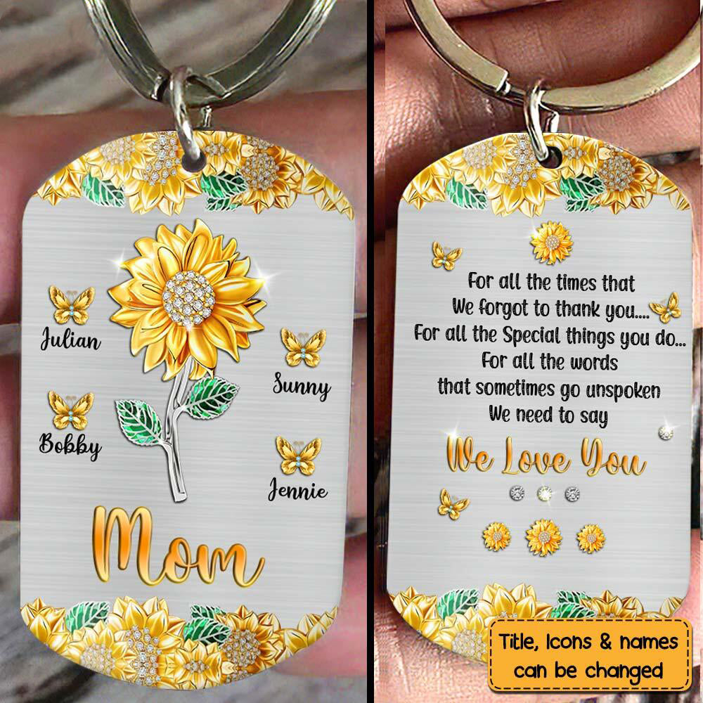 Gift For Mom Grandma Sunflower Personalized Keychain
