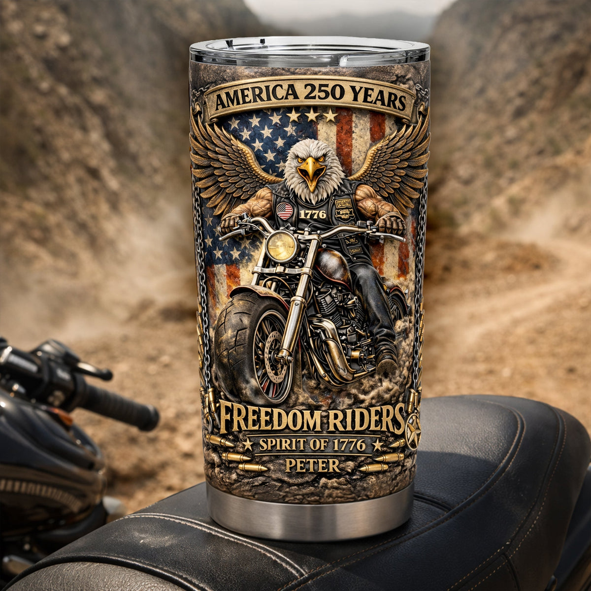 Freedom Riders 250th Anniversary Tumbler - Personalized Gifts For Bikers