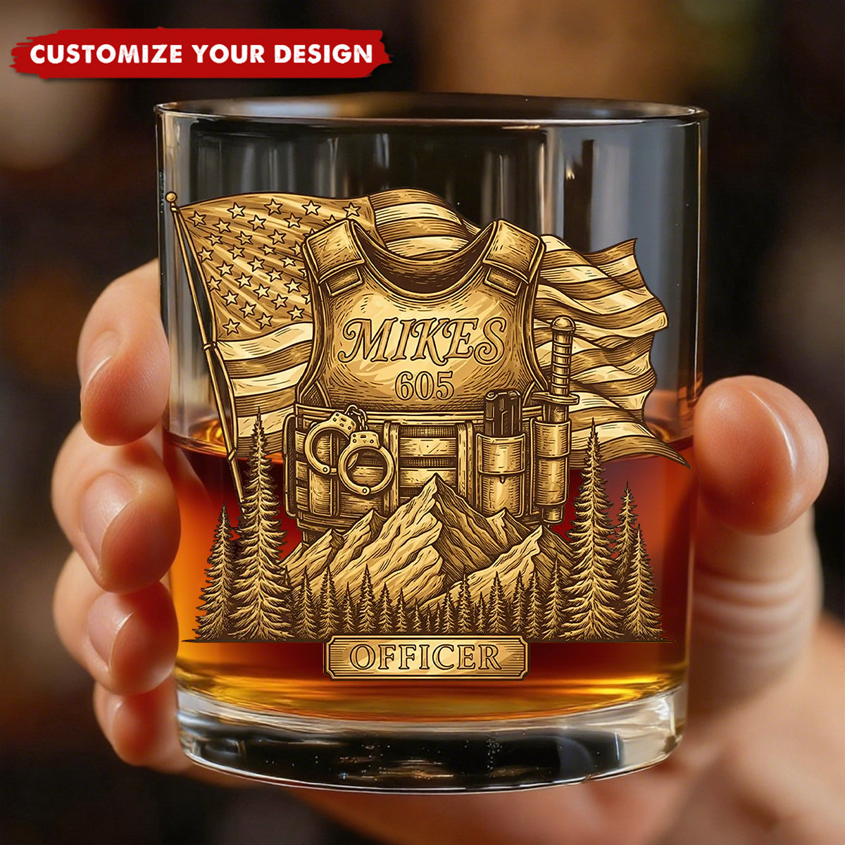 Personalized Police Officer Whiskey Glass – Badge & Gear Gift