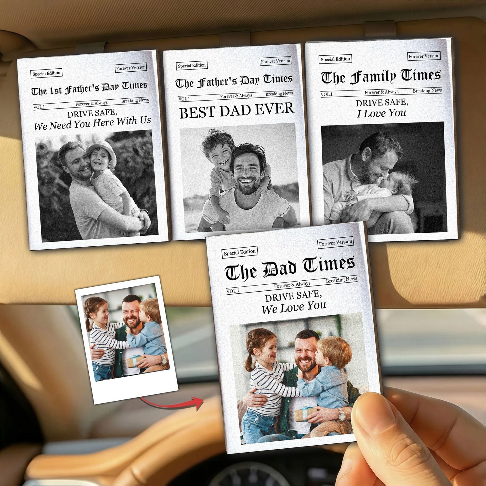 The Dad Times Drive Safe, Daddy We Love You - Personalized Car Visor Clip