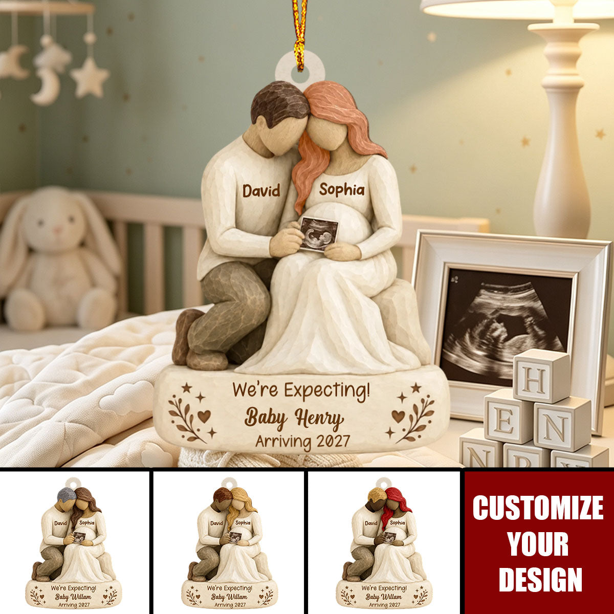 Personalized Pregnancy Announcement Christmas Ornament- We're Expecting Baby Arriving