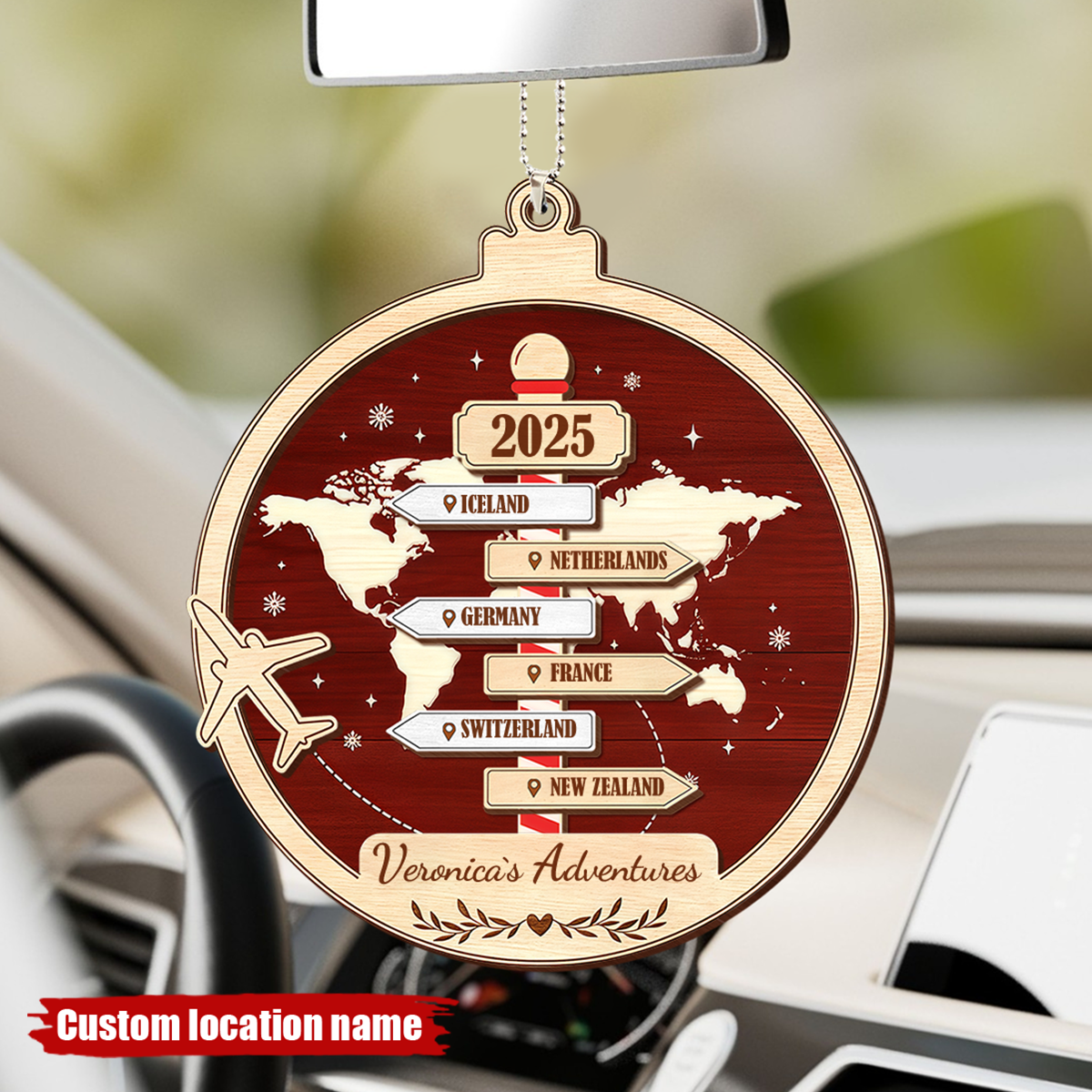 Personalized Travel Adventure Ornament, Custom Traveling Destination Ornament Gift