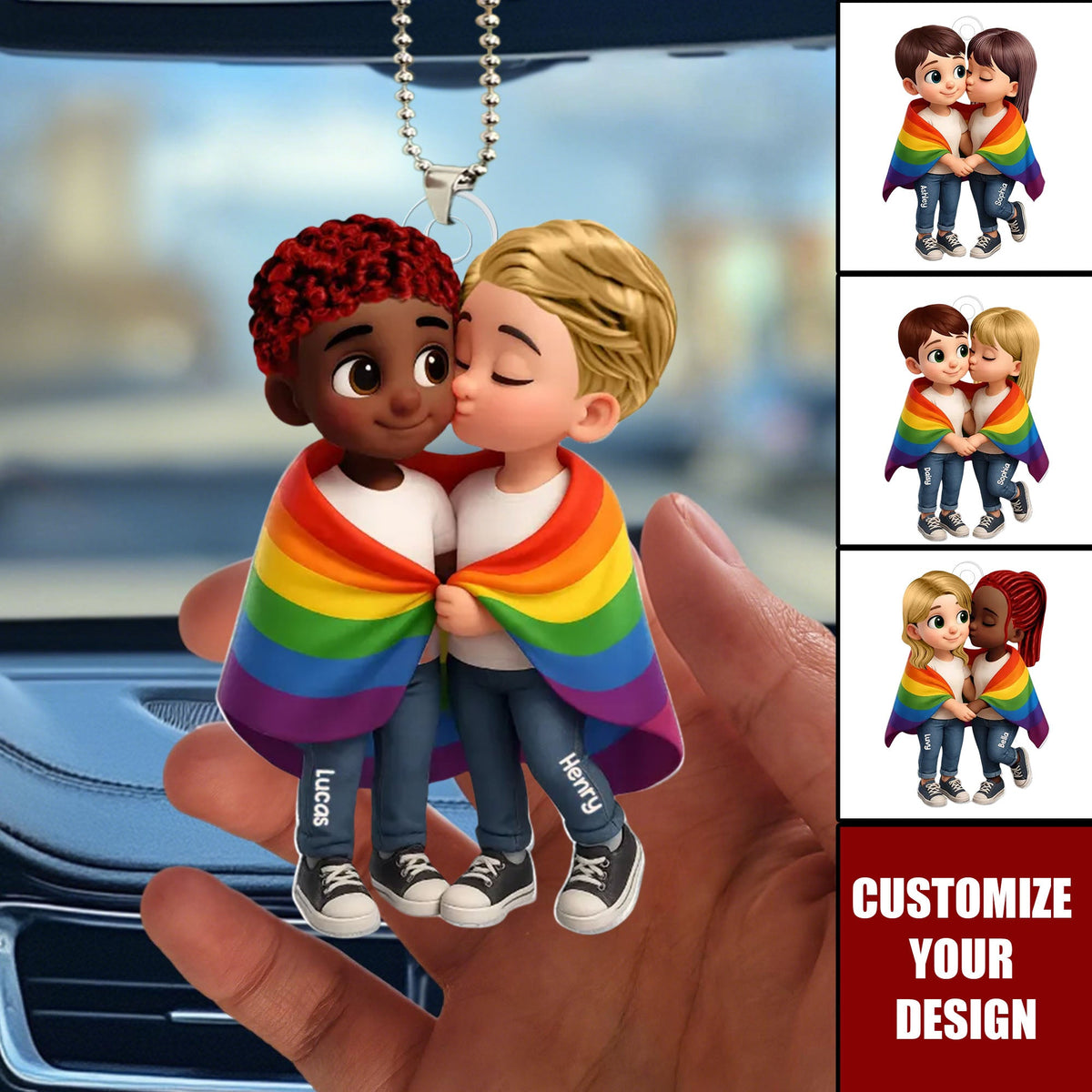 LGBT Couple Love Is Love Pride Month Personalized Acrylic Car Hanger
