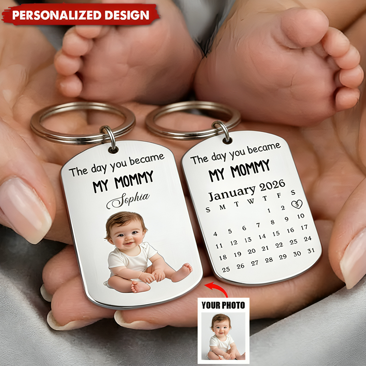 Custom Photo Calendar The Day You Became My Mom - Personalized Aluminum Keychain