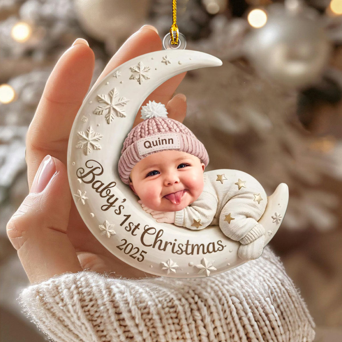 Personalized Baby’s First Christmas Ornament, Moon Acrylic Keepsake