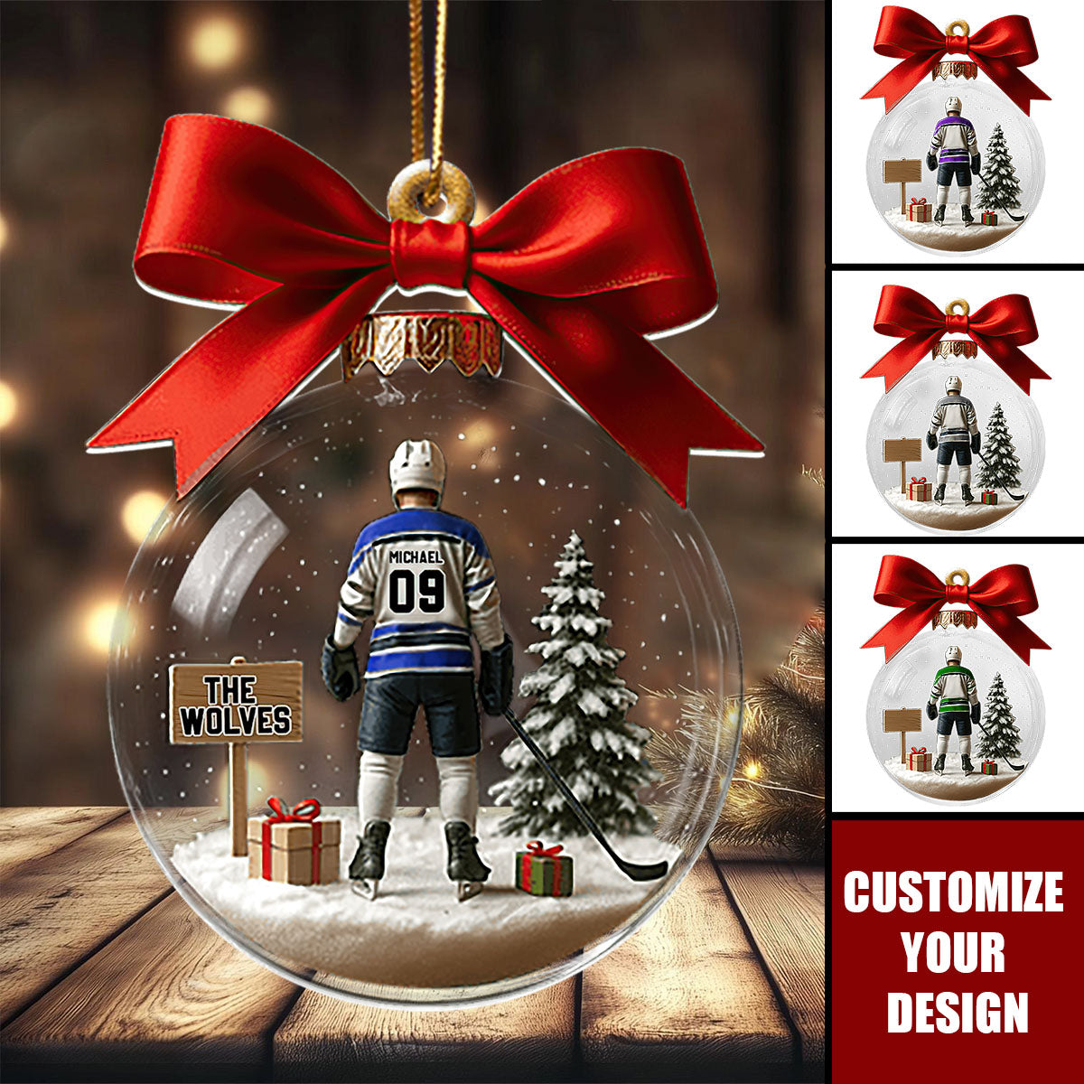 Personalized Hockey Christmas Ornament - Hockey Transparent Ornament