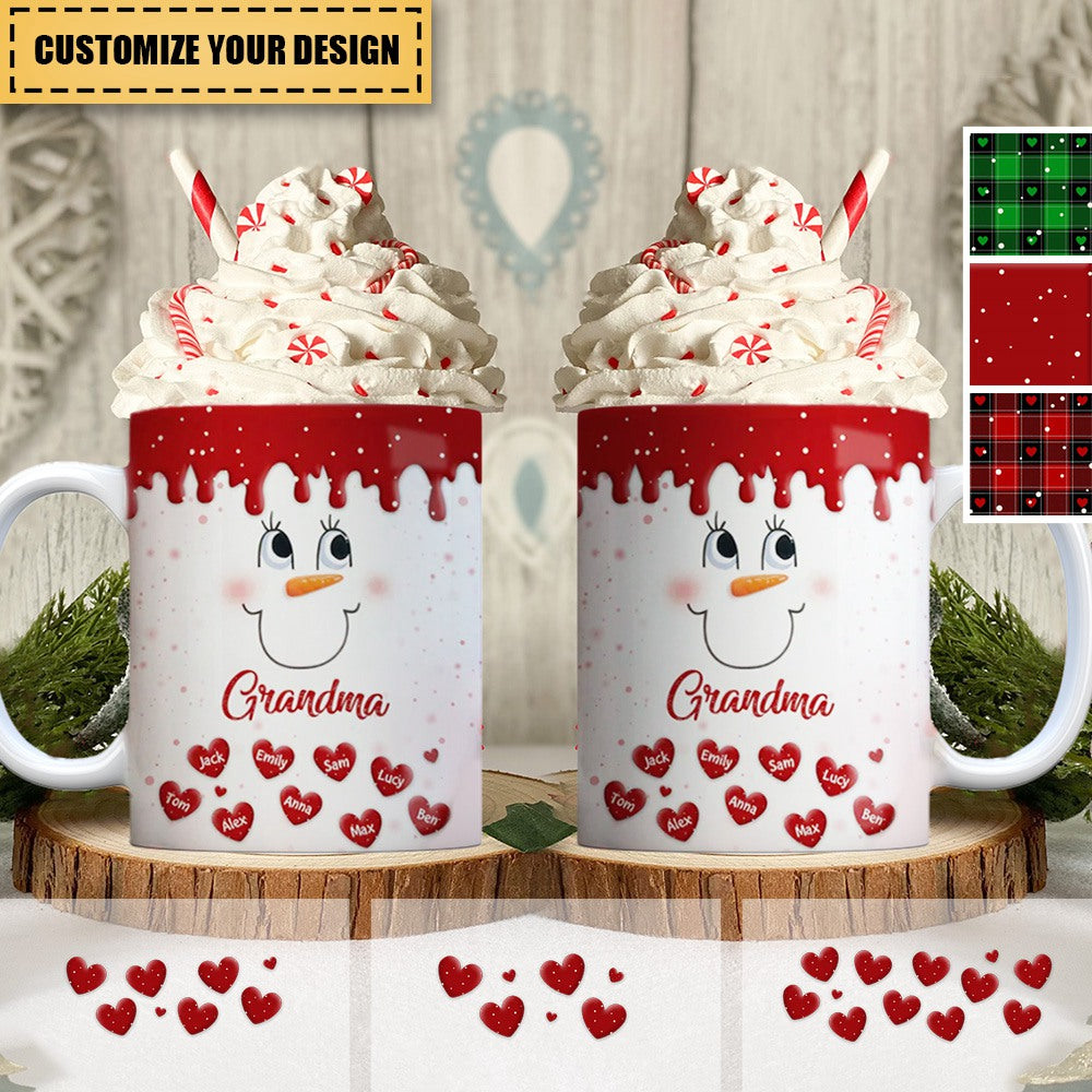 Cute Colorful Snowmy Grandma Mom Little Heart Kids Personalized Christmas Mug