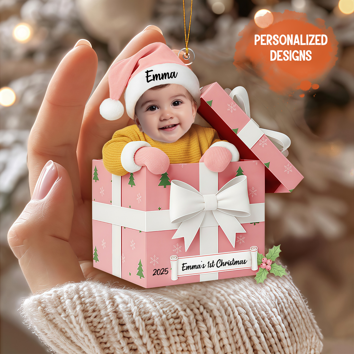 Personalized Custom Baby Photo 1st Christmas Gift Box Ornament