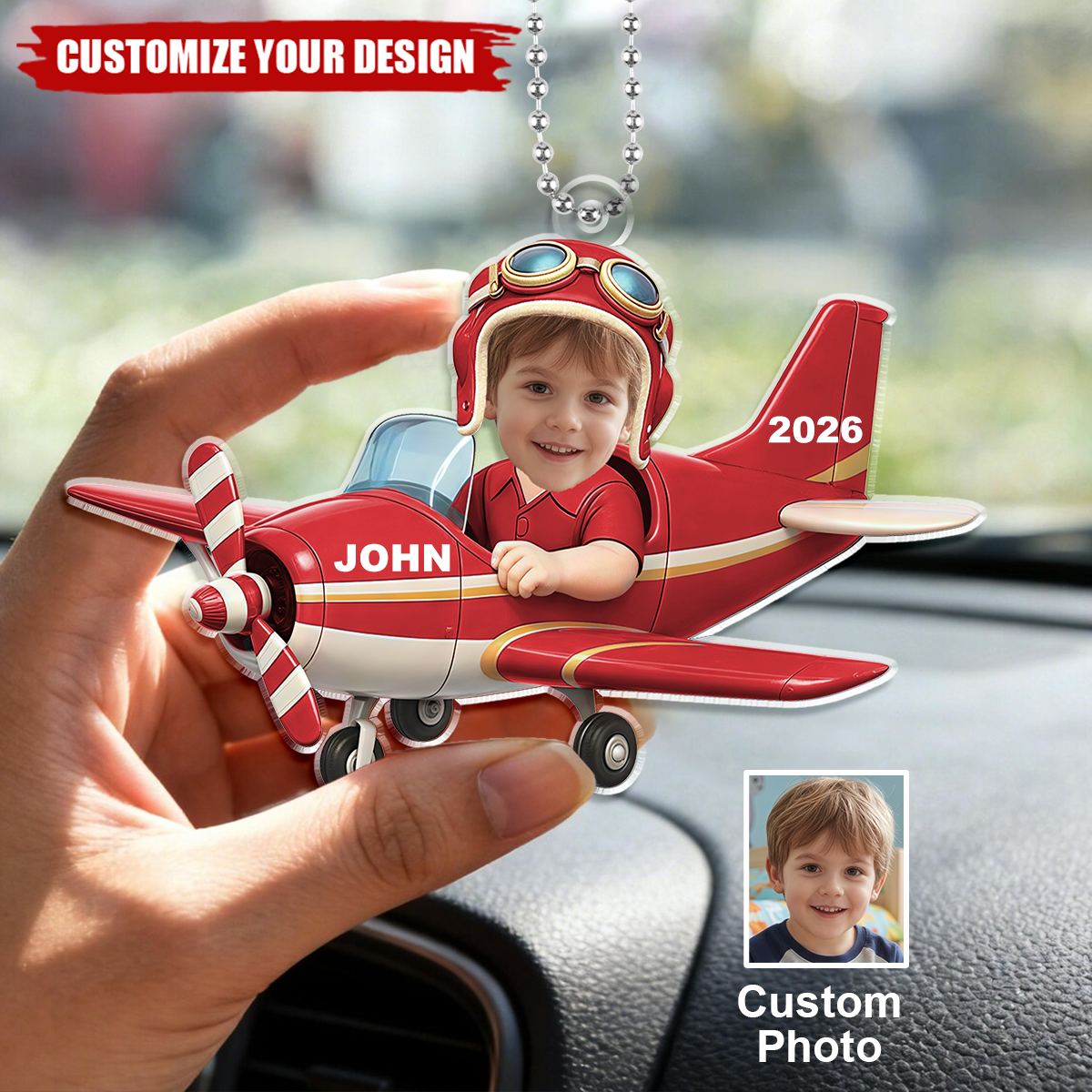 Personalized Airplane Kid Photo Hanging Ornament