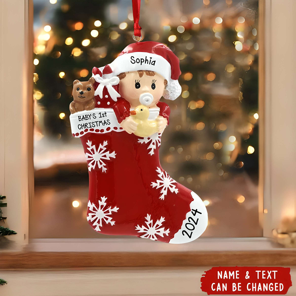 Personalized Lovely Baby's First Christmas Stocking Ornament