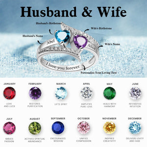 I Love You Forever -Personalized Custom 2 Names & Birthstones Promise Ring For Her