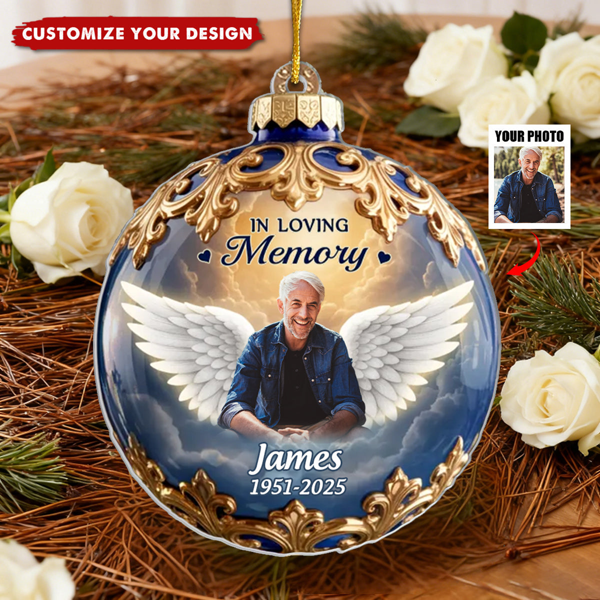 Held in Gentle Memory Custom Photo Acrylic Ornament - Christmas Memorial Sympathy Gifts