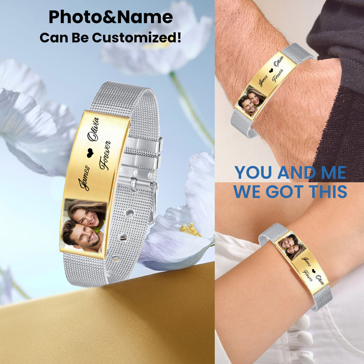 Upload Photo Forever Love  Personalized Adjustable Bracelet