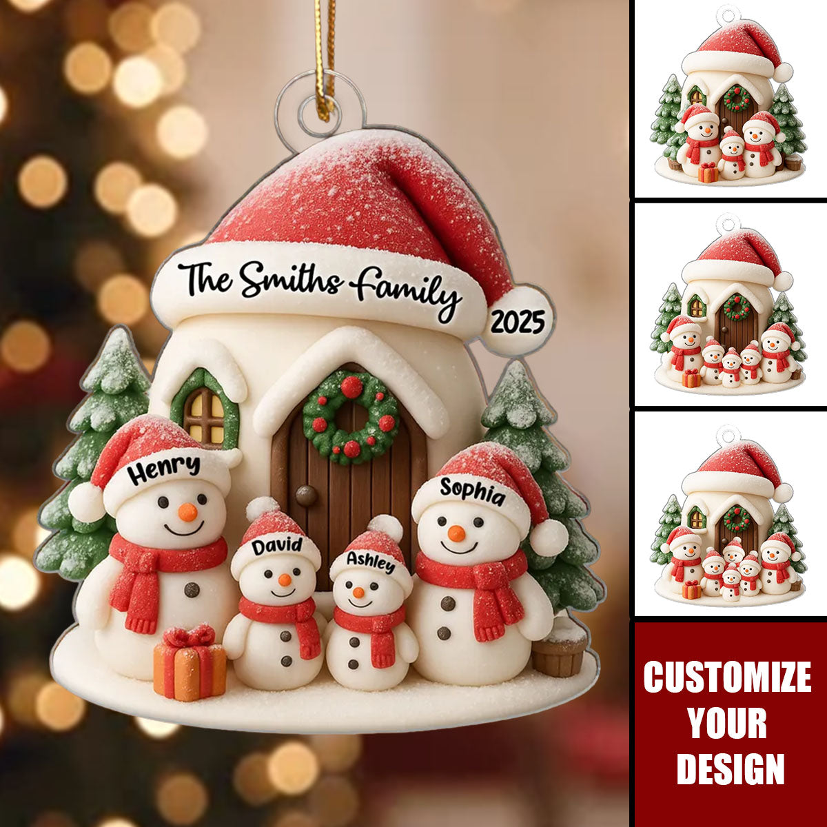 Personalized Snowman Family Acrylic 3D Christmas Ornament